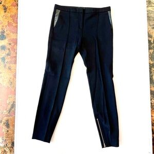 Slim Low Waisted Wool Trouser w/ Leather & Zips Details
